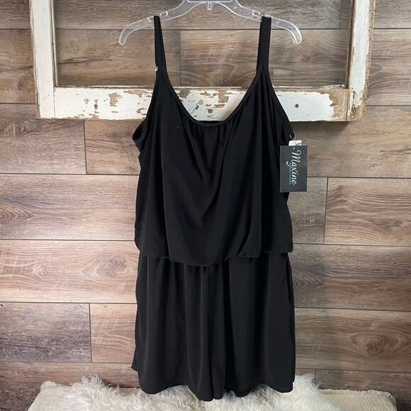 MAXINE Women’s NWT Solid Plus Swim Romper Tankini Size 22 Swimsuit Black - Picture 3 of 11
